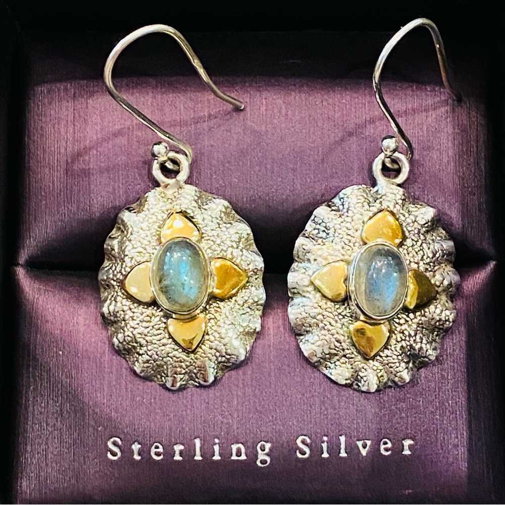 Solid 925 Sterling Silver 3.29cts Labradorite Two… - image 1